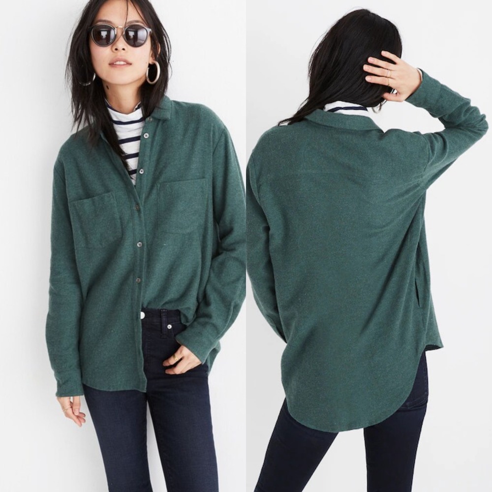 Madewell Flannel Sunday Shirt, SMALL Hunter Green Oversized Cotton Button Up